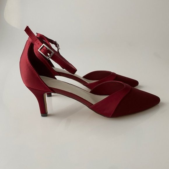 Women's High Heels Closed Toe Kitten Heel - Wine Size 9 - Picture 7 of 8